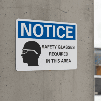 Notice Safety glasses required in this area
