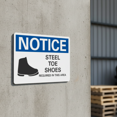 Notice Steel toe shoes required in this area