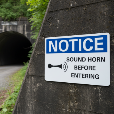 Notice Sound horn before entering