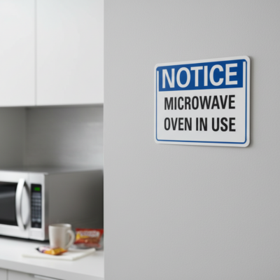 Notice Microwave oven in use