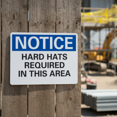 Notice Hard hats required in this area