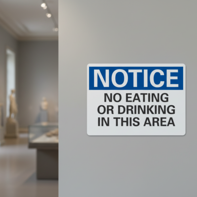 Notice No eating or drinking in this area