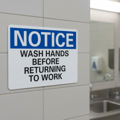 Notice Wash hands before returning to work
