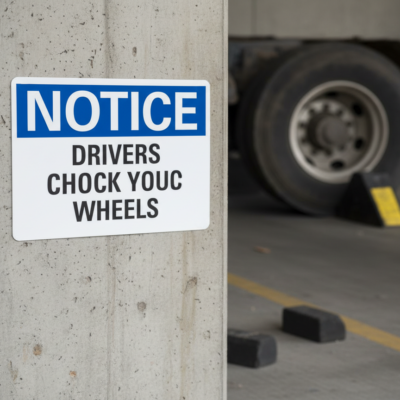 Notice Drivers chock your trucks (REVERSED)