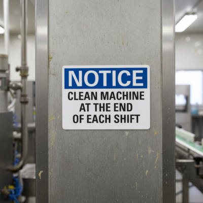 Notice Clean machine at the end of each shift