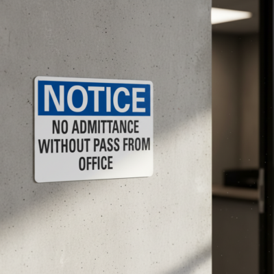 Notice No admittance without pass from office