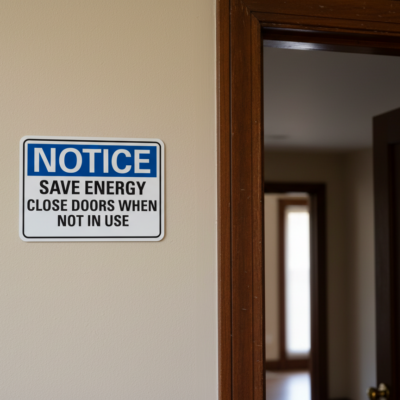 Notice Save energy close doors when not in use