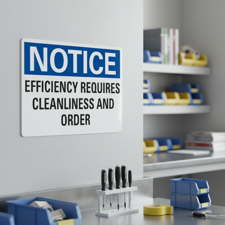 Notice Efficiency requires cleanliness and order