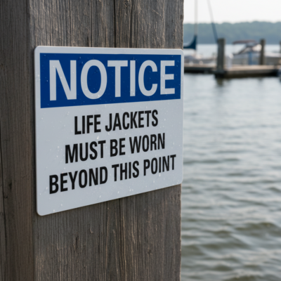 Notice Life jackets must be worn beyond this point