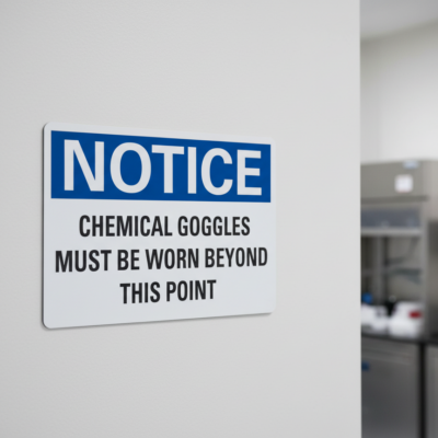 Notice Chemical goggles must be worn beyond this point