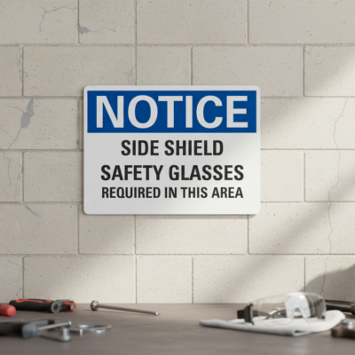 Notice Side shield safety glasses required in this area