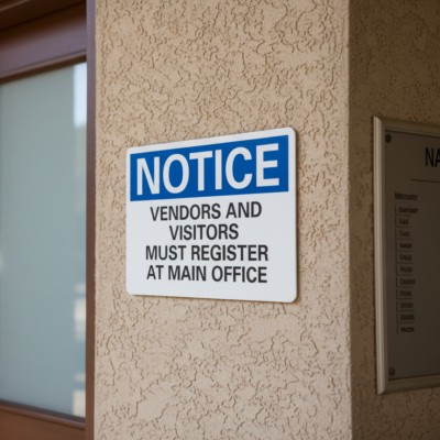 Notice Vendors and visitors must register at main