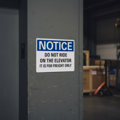 Notice Do not ride on the elevator it is for freight