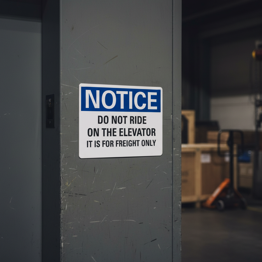 Notice Do not ride on the elevator it is for freight