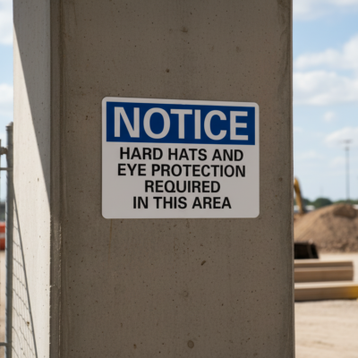 Notice Hard hats and eye protection required in this