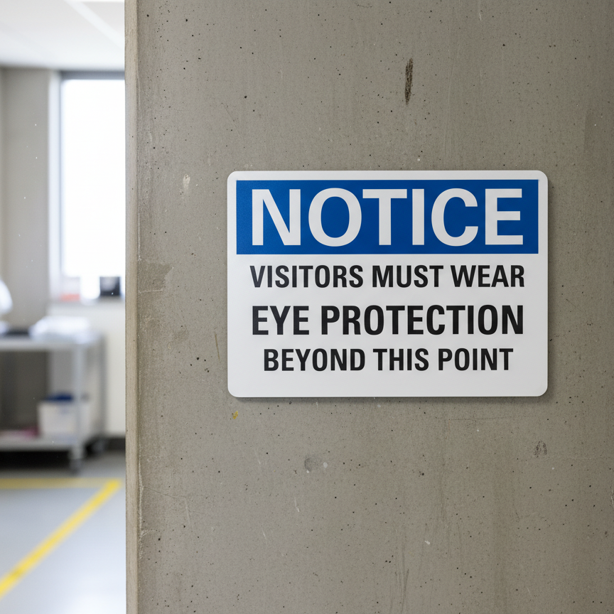 Notice Visitors must wear eye protection beyond this