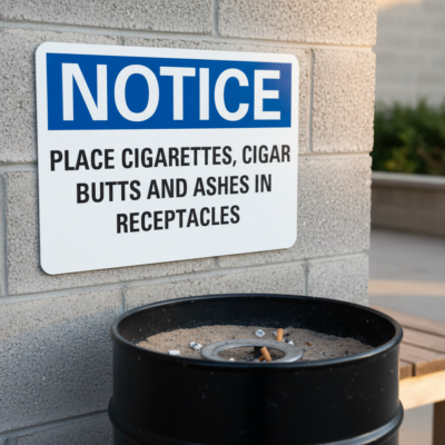 Notice Place cigarettes cigar butts and ashes in