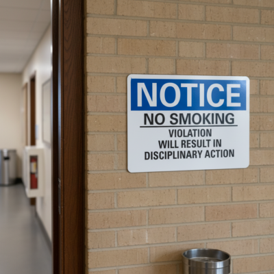 Notice No smoking violation will result in disciplinary