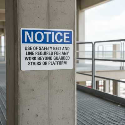 Notice Use of safety belt and line required for any