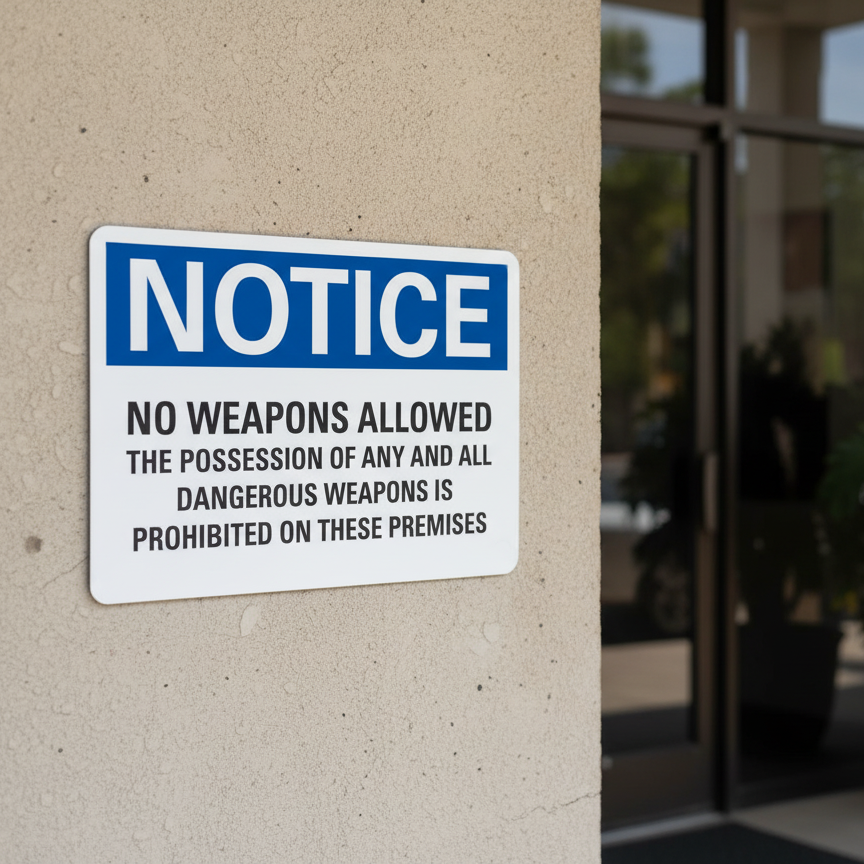 Notice No weapons allowed the possession of any and all