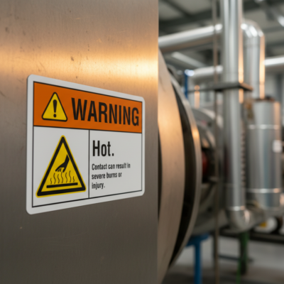 Warning Hot. Contact can result in severe burns or