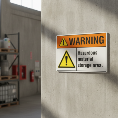 Warning Hazardous material storage area.