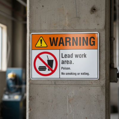 Warning Lead work area. Poison. No smoking or eating.