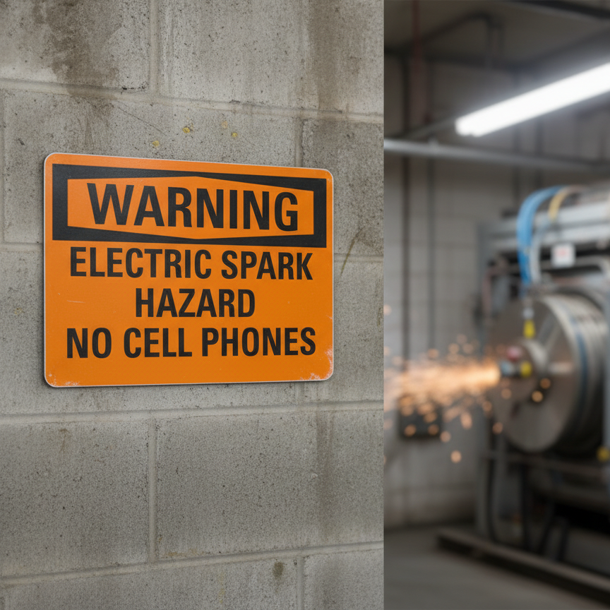 Warning Electric spark hazard no cell phones