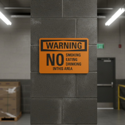 Warning No smoking eating drinking in this area