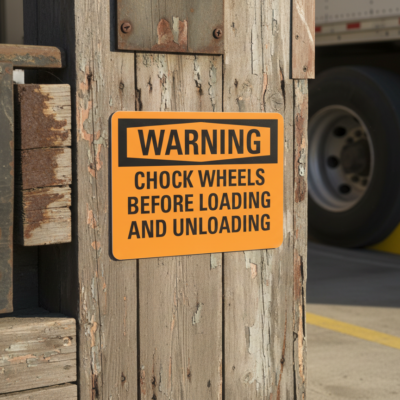 Warning Chock wheels before loading and unloading