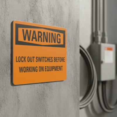 Warning Lock out switches before working on equipment