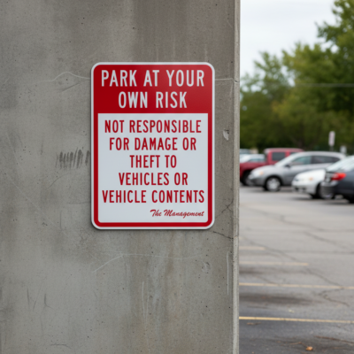 Park At Your Own Risk Not Responsible For Damage