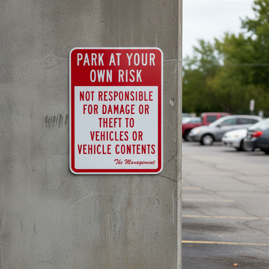 Park At Your Own Risk Not Responsible For Damage