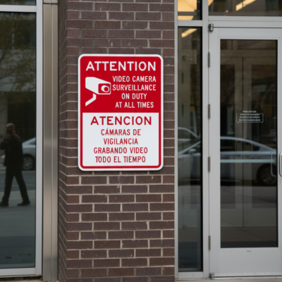 Attention Video Camera Surveillance On Duty