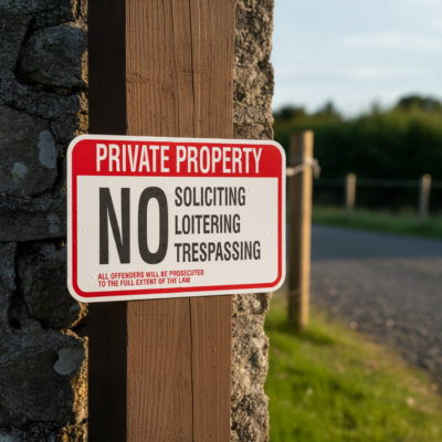Private Property No Soliciting Loitering Trespassing