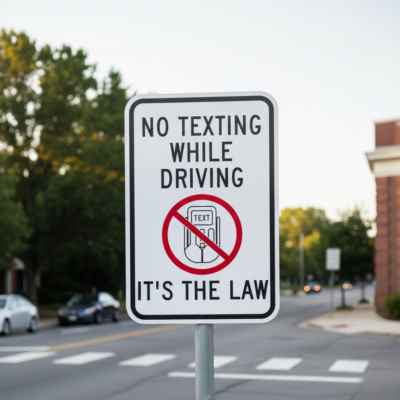 No Texting While Driving It's The Law W/Symbol