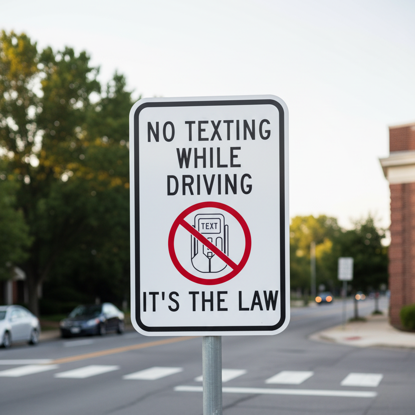 No Texting While Driving It's The Law W/Symbol