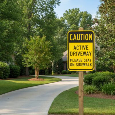 Caution Active Driveway Please Stay On Sidewalk