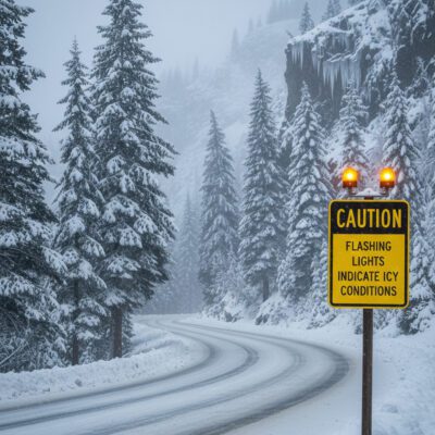 Caution Flashing Lights Indicate Ice Conditions