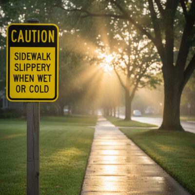 Caution Sidewalk Slippery When Wet Or Cold