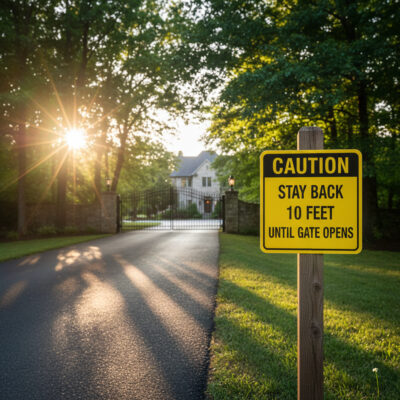 Caution Stay Back 10 Feet Until Gate Opens