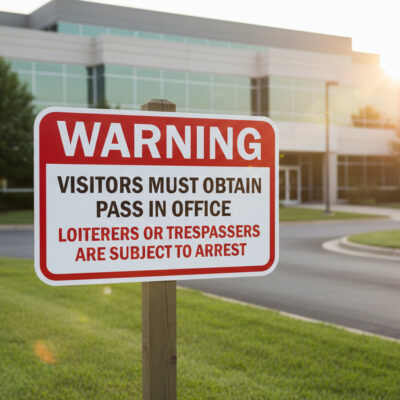 Warning Visitors Must Obtain Pass In Office