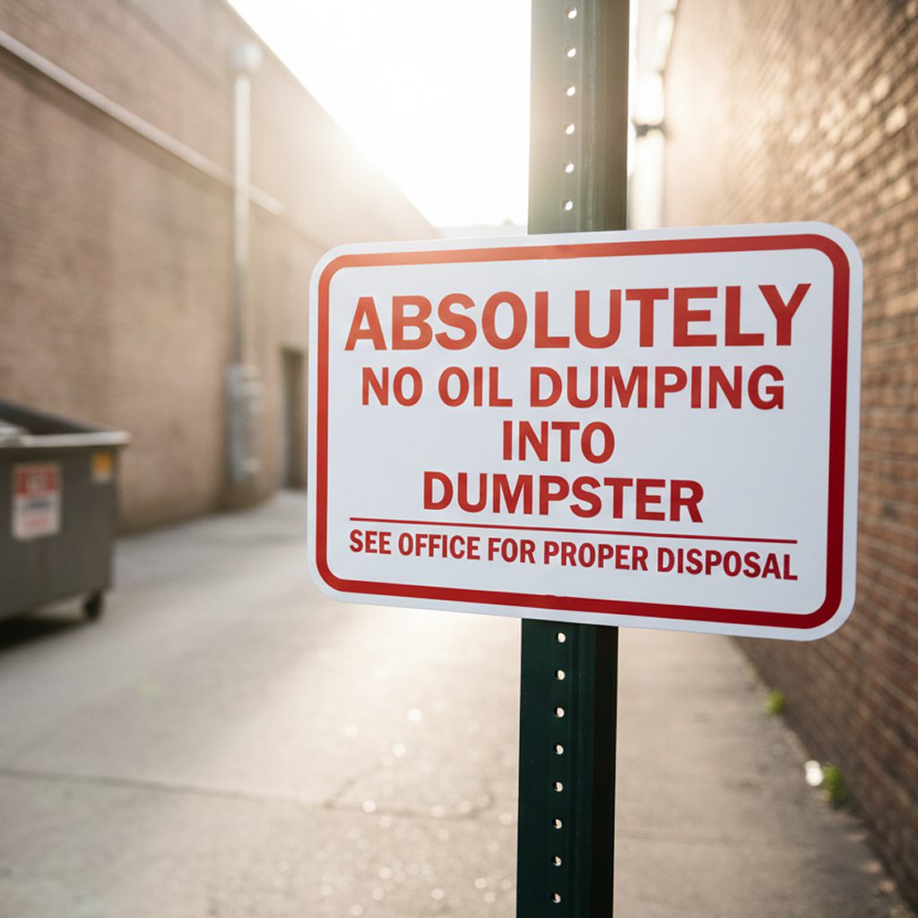 Absolutely No Oil Dumping Into Dumpster