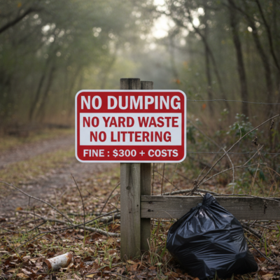 No Dumping No Yard Waste No Littering Fine : $300