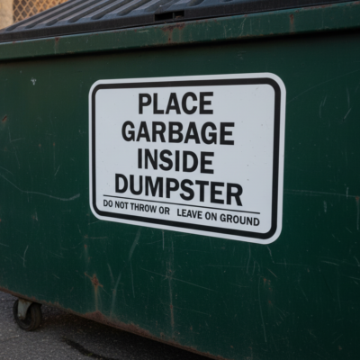 Place Garbage Inside Dumpster Do Not Throw Or