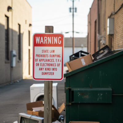 Warning State Law Prohibits Dumping Of Appliances,