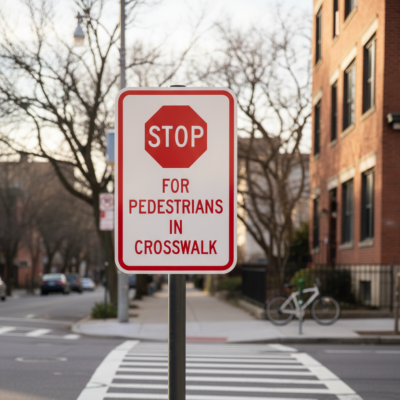Stop For Pedestrians In Crosswalk (W/Sym)