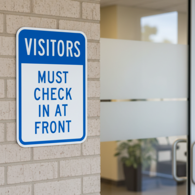 Visitors Must Check In At Front