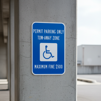 Permit Parking Only Tow-Away Zone (HC Sym) Maximum Fine $500