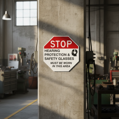 Stop Hearing Protection & Glassed Must Be Worn In This Area